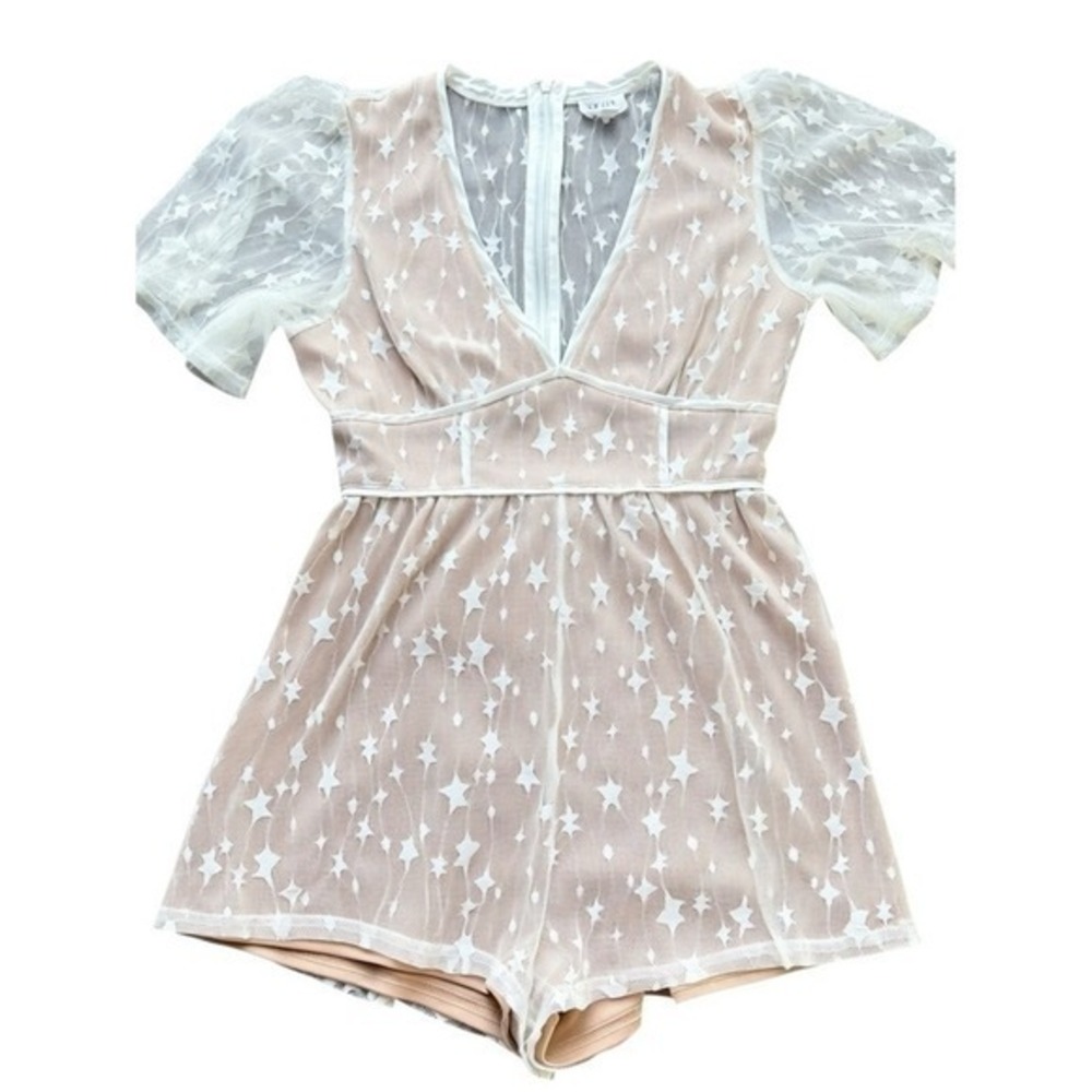 Fairycore Embroidered Mesh Romper White Celestial Small V-Neck Ethereal AS IS
